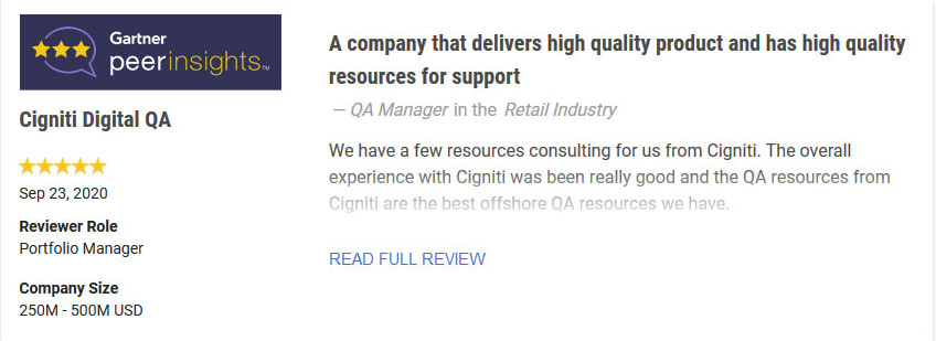 Cigniti Digital Transformation and QA services - review - testimonial